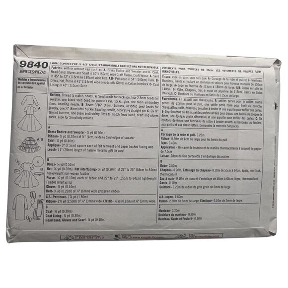 Simplicity 9840 Doll Clothes Sewing Pattern 11.5" Fabulous 50s Collector Club - Picture 6 of 7